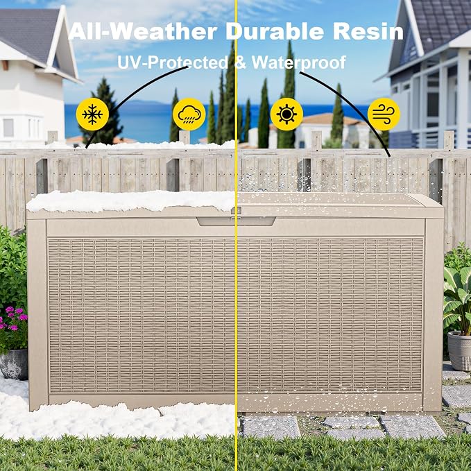 PatioZen 150 Gallon Resin Deck Box, Lockable Patio Outdoor Storage Box - Image 3