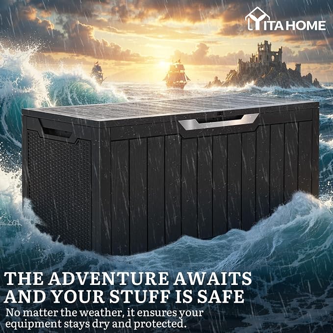 YITAHOME 100 Gallon Large Outdoor Storage Box | Water Resistant Resin Deck Box - Image 5