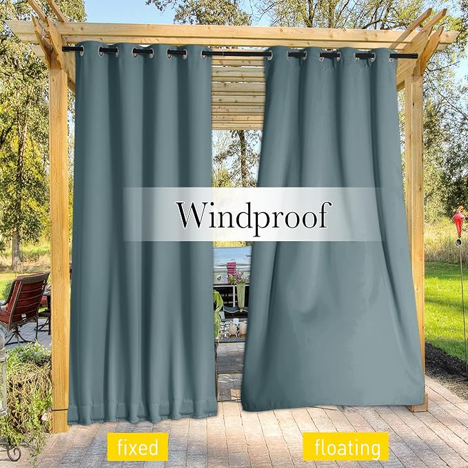 NICETOWN 2 Panels Outdoor Curtains Waterproof W52xL108 Greyish Blue | Windproof - Image 5
