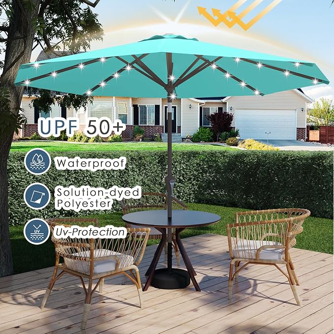 9FT Patio Umbrella with Solar Lights, Outdoor Market Umbrella with Tilt and - Image 5