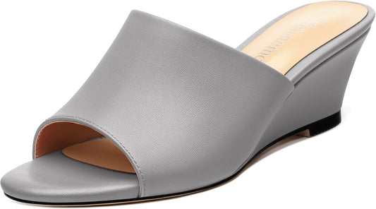 Wedge Sandals for Women Open Toe Wedge Heels Womens Matte High Heel Sandal Round Toe Heeled Wedge Sandals Slip on Casual shoes 2 inch