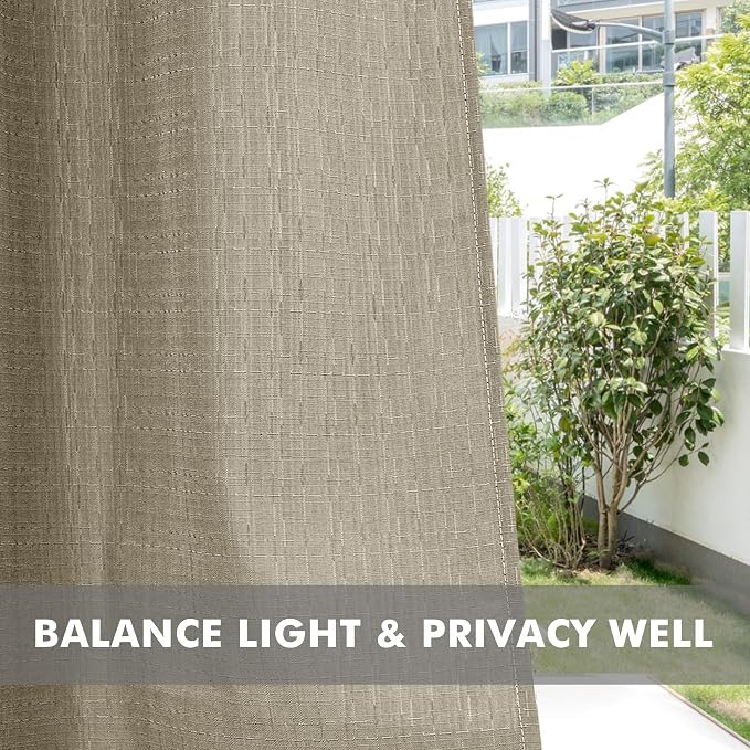 Linen Outdoor Curtains for Patio Waterproof 4 Pcs 110x95 In Taupe | Light - Image 5