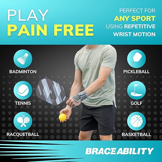 BraceAbility Wrist Support for Men and Women - Tennis and Pickleball Wrist Brace, Sports Injury Relief, Sprained Wrist Recovery, Tendonitis Support, Bowling, Volleyball, Golf - Left Hand (Small)