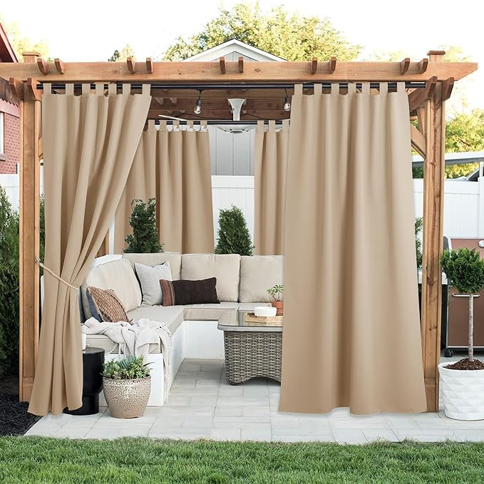 NICETOWN Outdoor Curtains for Patio Waterproof 84" L Detachable Top 2 PCs | - Image 2