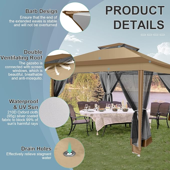 COBIZI 12x12 FT Pop up Gazebo on Clearance Canopy Tent, Carpas para Patio - Image 3