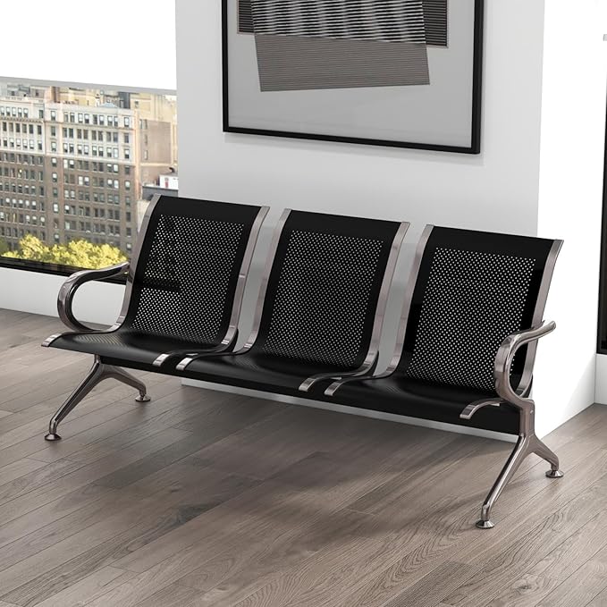 kinbor Waiting Room Chairs - 3 Seat Office Guest Reception Chairs Waiting Furniture Bench Seating for Airport, Bank, Hospital, Salon