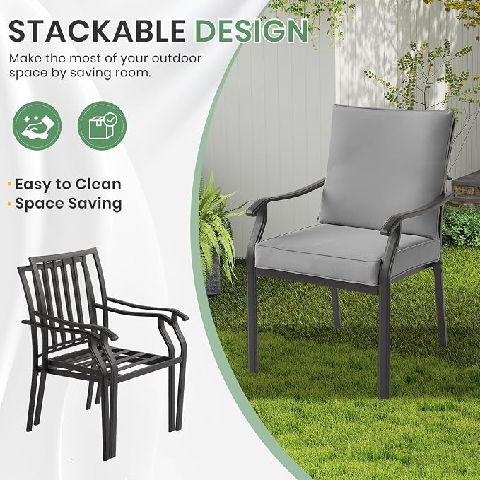 LVUYOYO Outdoor Patio Dining Chairs Set of 6, Metal Stackable Chairs Set - Image 7