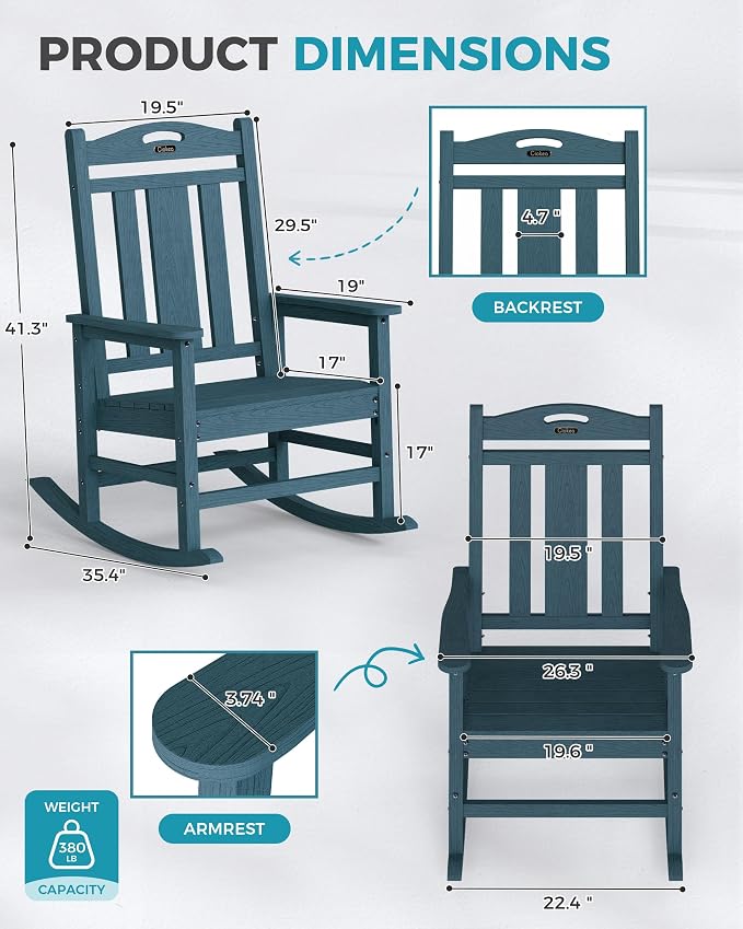 Oversized Outdoor Rocking Chairs Set of 4, 380lbs Heavy-Duty Large Patio Rocker - Image 3