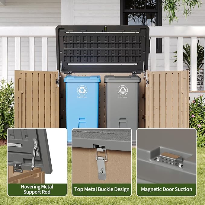Aoxun Outdoor Storage Cabinet 35 Cu.Ft Outdoor Trash Can Storage Shed, and Lawn - Image 4