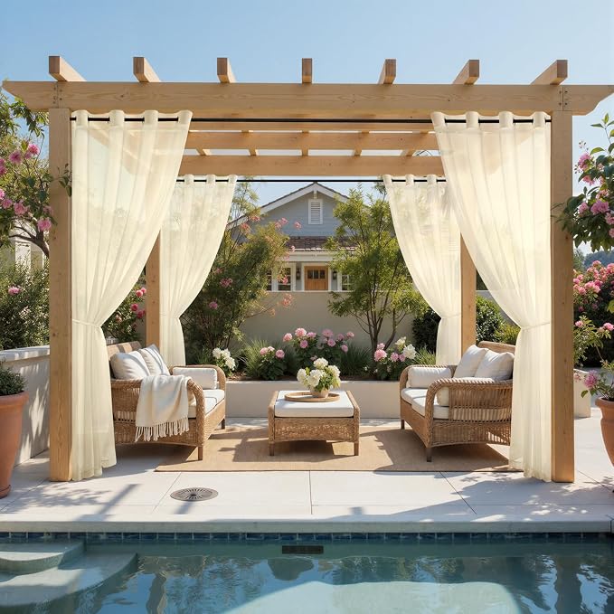 MIULEE Beige Outdoor Curtain for Patio Waterproof 4 Panels 54 x 96 Inch | - Image 2