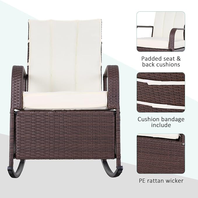 Outsunny Wicker Outdoor Rocking Chair, Patio Recliner - Image 7