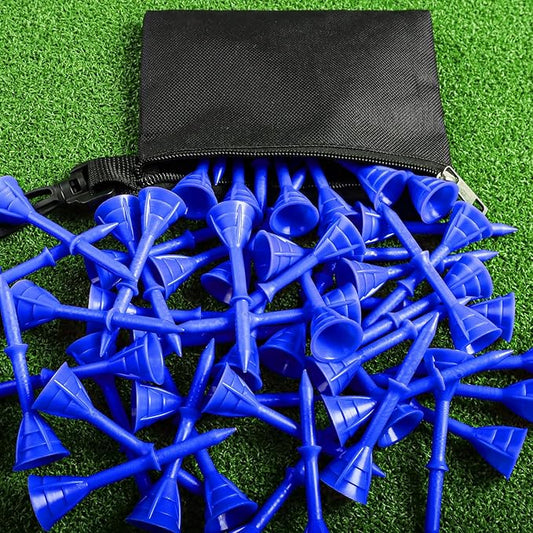 Golf Tees Plastic 3 1/4 inch Unbreakable 30 Pack with Pouch Bag, Durable Stable Available 83 mm Long Tee for Golfer Practice