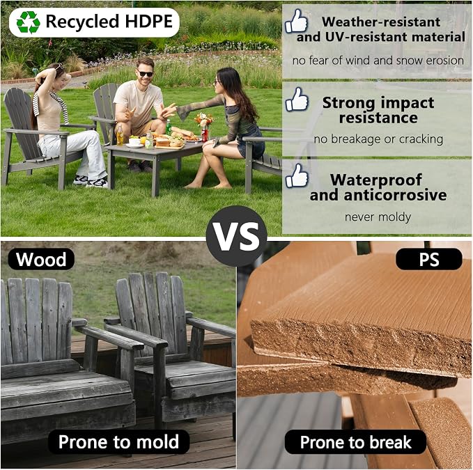 Stackable Adirondack Chairs Set of 2, Compact HDPE - Image 4