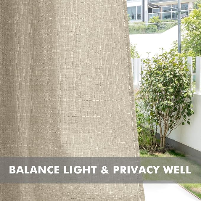 Linen Outdoor Curtains for Patio Waterproof 4 Pcs 110x95 In Cream | Light - Image 5