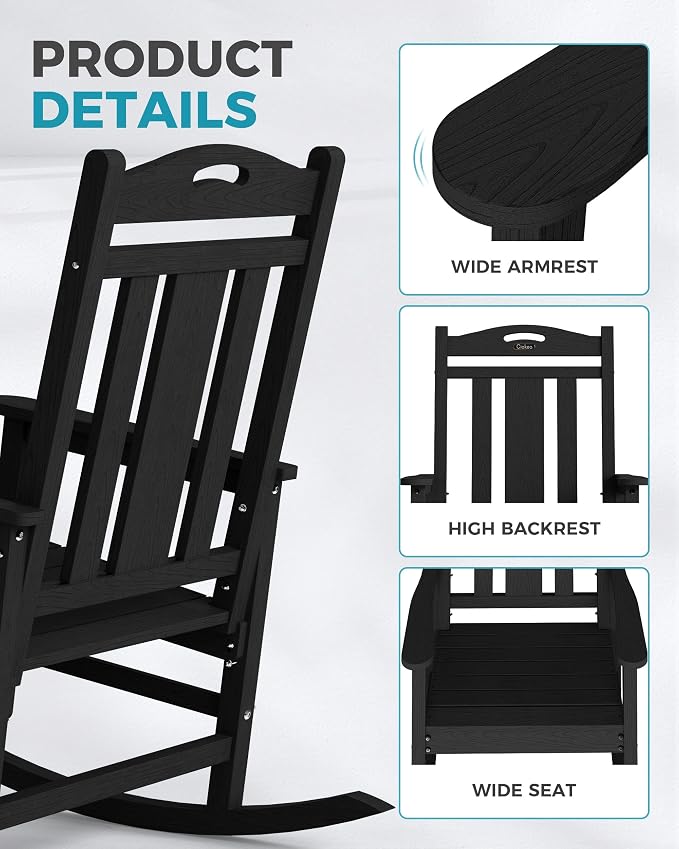 Oversized Outdoor Rocking Chairs Set of 8, 380lbs Heavy-Duty Large Patio Rocker - Image 5
