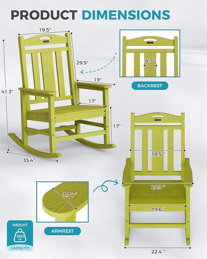 Oversized Outdoor Rocking Chair, 380lbs Heavy-Duty Large Patio Rocker, Weather - Image 3