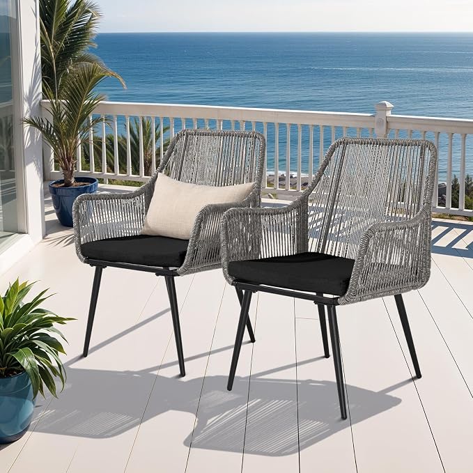 Patio Dining Chairs Outdoor Dining Chairs Set of 4, Woven Twisted Wicker Rattan - Image 2