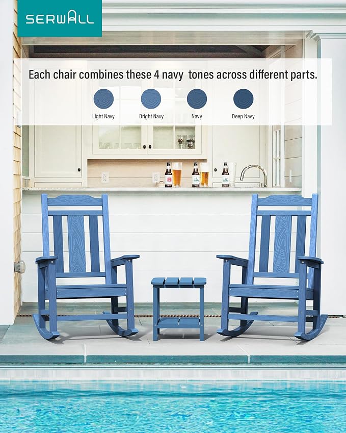 SERWALL Oversized Outdoor Rocking Chairs Set of 4, Patio Rocker Unique Blue | - Image 2