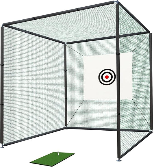 Golf Cage Net with Steel Frame 10x10x10 Ft Golf Practice Nets Used for Indoor Full Swing Practice and Chopping Practice, Including Target Fabric and Swing Pad