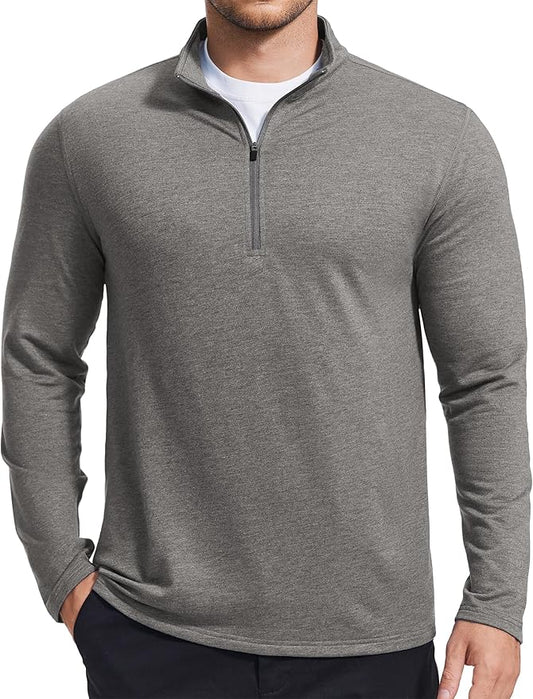 PINSPARK Men's Quarter Zip Up Pullover Mock Neck Sweatshirts Long Sleeve Golf shirts Performance Athletic Casual Workout
