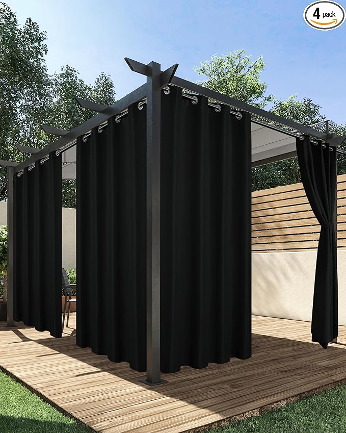 HolidayIdeas Outdoor Curtains for Patio Waterproof 4 Pcs 54x120 Inch Black | by HolidayIdeas