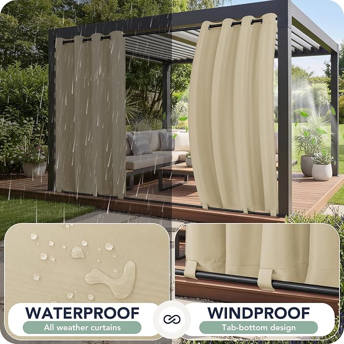 Patio Curtains Outdoor Waterproof 6 Panels, Porch Sun Shade | Weatherproof & - Image 2