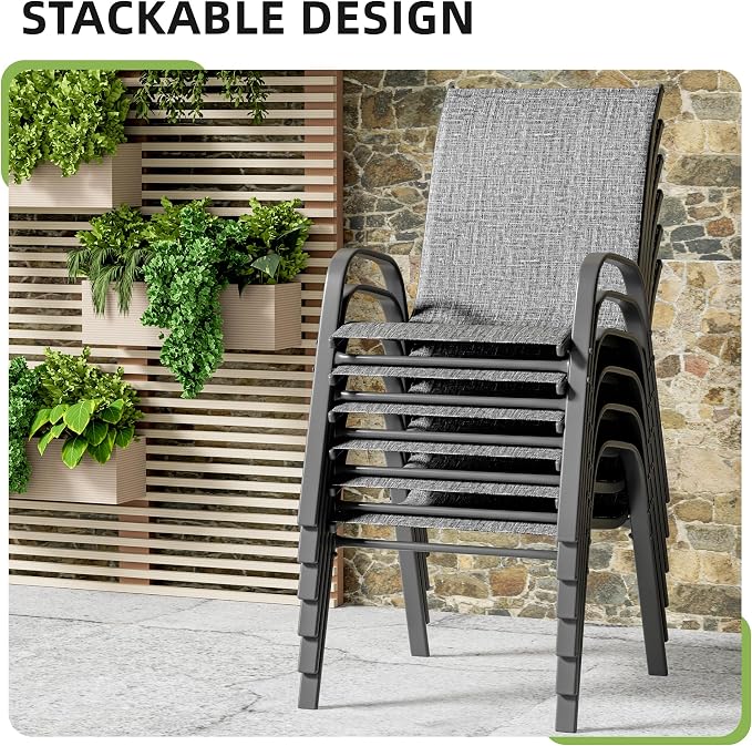 Patio Chairs Set of 8, Outdoor Stackable Dining Chairs - Image 5