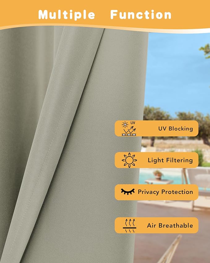 Extra Wide Outdoor Curtains for Patio Waterproof 2 Pcs 110x84 Inch Taupe | - Image 3