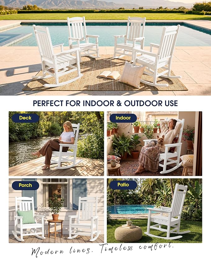 Oversized Outdoor Rocking Chairs Set of 2, HDPE Porch Rocker - Image 8