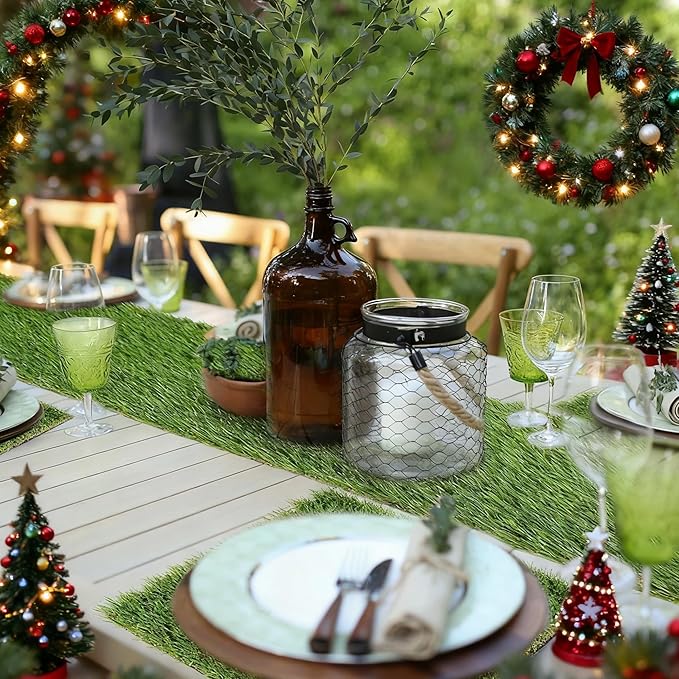 GLOBREEN Artificial Grass Squares Placemats Green Christmas Table Centerpiece Decor Golf Theme Party, Birthday, Baby Shower, Dining, 12" x 12", 6 Pack