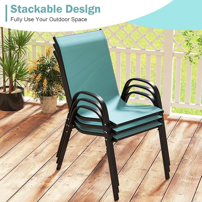 COSTWAY Patio Stackable Dining Chairs Set of 4 - Image 7