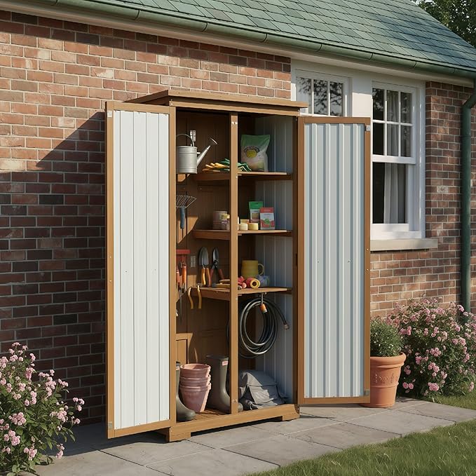 Outdoor Storage Cabinet, Wood & Metal Storage Shed - Image 6