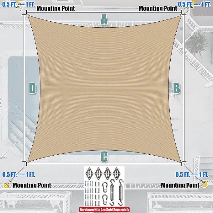 Amgo Custom Size 19' x 24' Sand Beige Rectangle Square Sun Shade Sail UPF50+ - Image 7