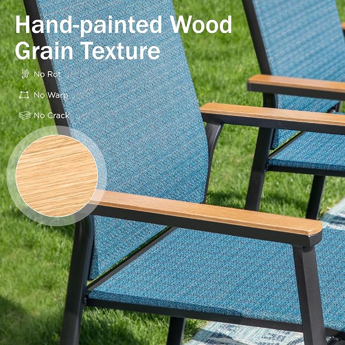 PHI VILLA Outdoor Stackable Dining Chairs Set of 6 w/Aluminum Frame, - Image 4