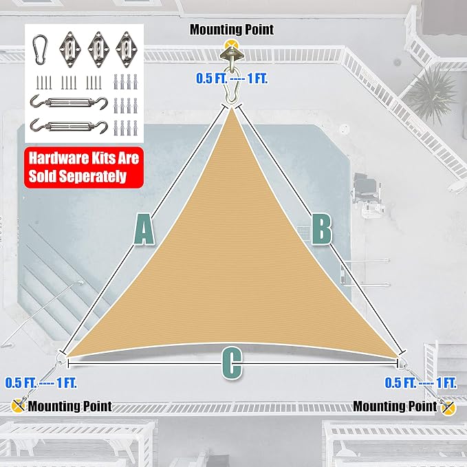 Amgo 32' x 32' x 32' Sand Beige Triangle Sun Shade Sail Outdoor Canopy Awning - Image 6