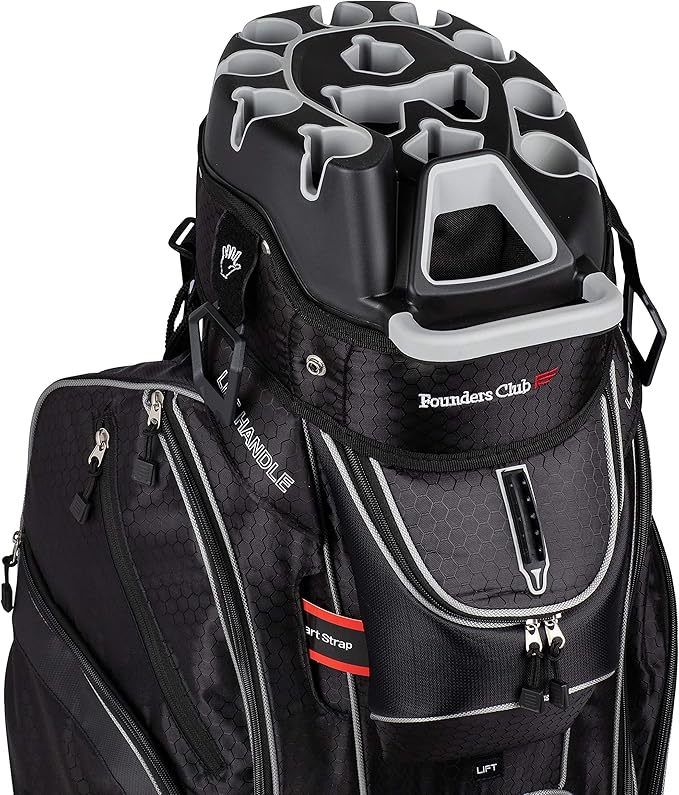 Founders Club 3rd Generation Club Lock Organizer Golf Cart Bag with 14 Way Anti Rattle Divider Top- Free Snap On Rain Hood-Full Length Dividers