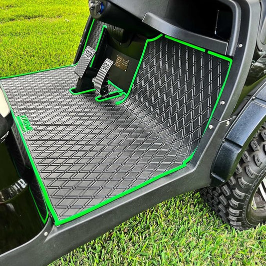 Xtreme Mats ICON Compatible, Full Coverage Golf Cart Floor Liner - Compatible with ICON Golf Carts (i20, i40) and Advanced EV (Gen1) - Green Trim