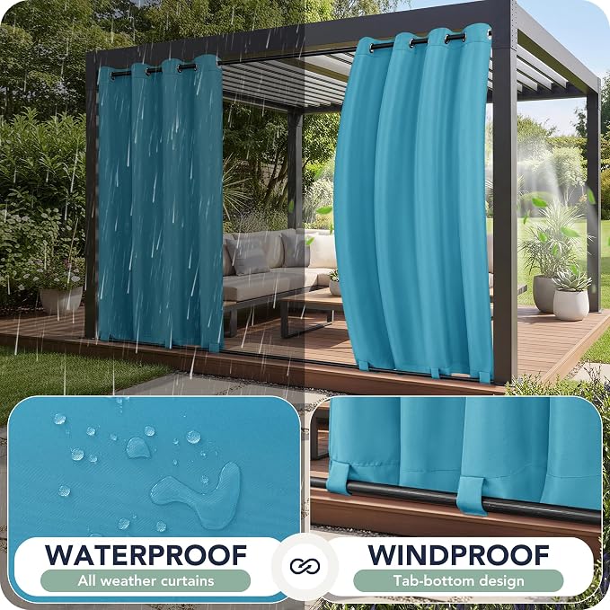 Outdoor Curtains for Patio Waterproof 6 Panels, Porch Sun Shade | Weatherproof - Image 2