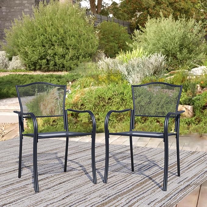 Patio Dining Chairs Set of 2, Metal Mesh Patio Furniture Set by Home