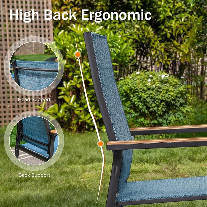 PHI VILLA Outdoor Stackable Dining Chairs Set of 6 w/Aluminum Frame, - Image 5