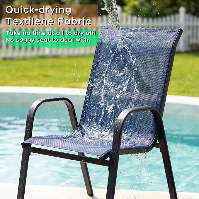 Outdoor Patio Chairs Set of 8 Stackable Dining Chairs All-Weather Textilene - Image 4