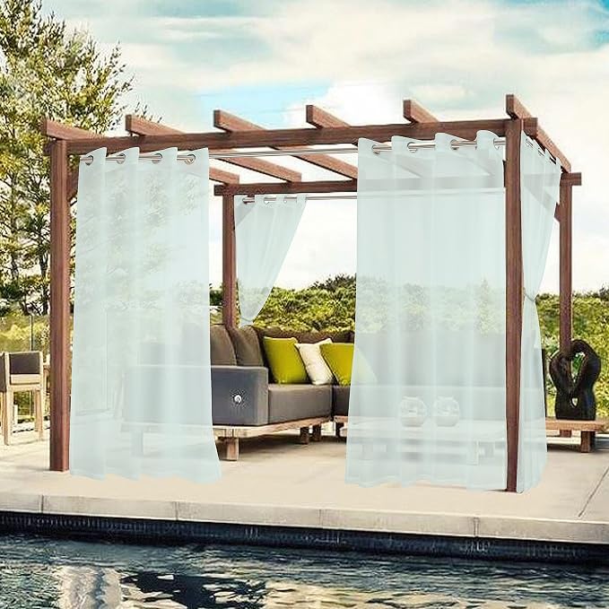 BONZER Sheer Outdoor Curtains for Patio Waterproof 2 Panels | Grommet - Image 2