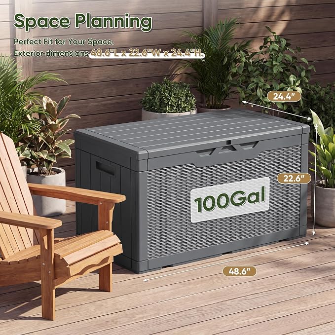 Flamaker Outdoor Storage Box 100 Gallon Waterproof Resin Deck Box | Large - Image 4