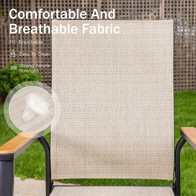 PHI VILLA Outdoor Stackable Dining Chairs Set of 8 w/Aluminum Frame, - Image 7