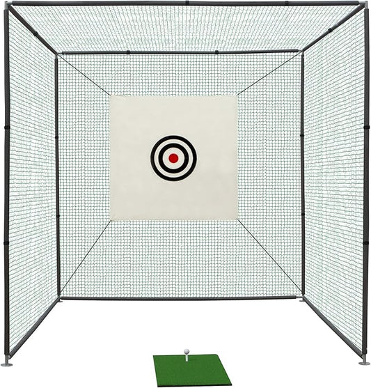 Golf Net Cage, 10X10X10FT Metal Frame Golf Simulators for Home and Backyard, Indoor & Outdoor Hitting Net, Black