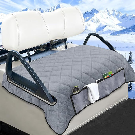 YOKYHOM Golf Cart Seat Covers with 4 Front Pockets, Thick and Non-Slip Golf Cart Seat Towel Blanket, Fits for EZGO, Yamaha, Club Car and More 2 Seats Golf Carts, Gray