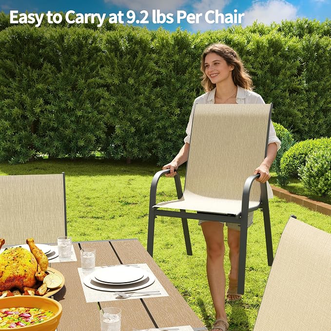 Patio Chairs Set of 4, Outdoor Stackable Dining Chairs - Image 2