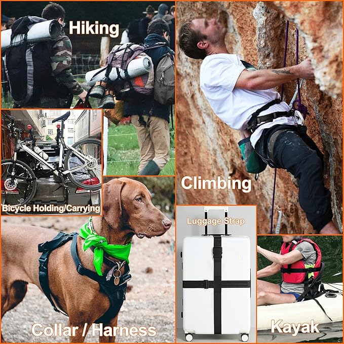 2 inch Straps Buckles Set: Nylon Webbing Strap 6 yard, Side Release Plastic Buckle 5 pack, Tri-glide Slide Clip 10 pcs, Heavy Duty Quick Snap Fasteners Dual Adjustable No Sewing Required