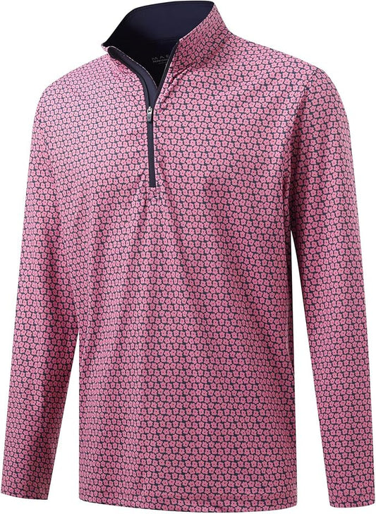 M MAELREG Quarter Zip Golf Pullover Men Dry Fit Long Sleeve Performance Wicking 1/4 Zip Full Print Pullover Mens Sweatshirt