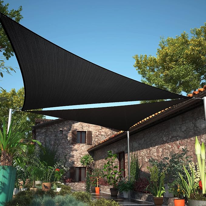 28' x 28' x 28' Black Sun Shade Sail UPF50 Triangle SMTAPT12 Canopy Fabric by ShadeMart